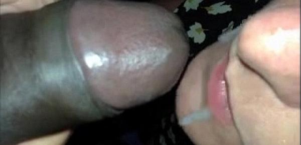  SissyHypnoz.com - Horny mom opens mouth to taste and swallow black sperm